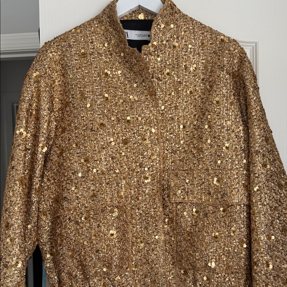Zara gold sequin bomber  jacket